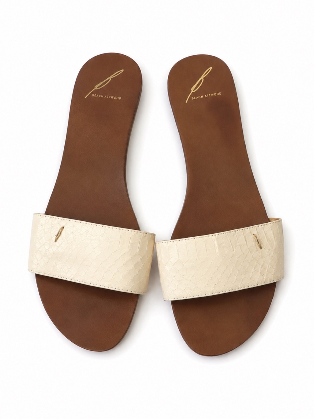 Brian Atwood Dani Cream Neutral Brown or White Tan Slide Sandals